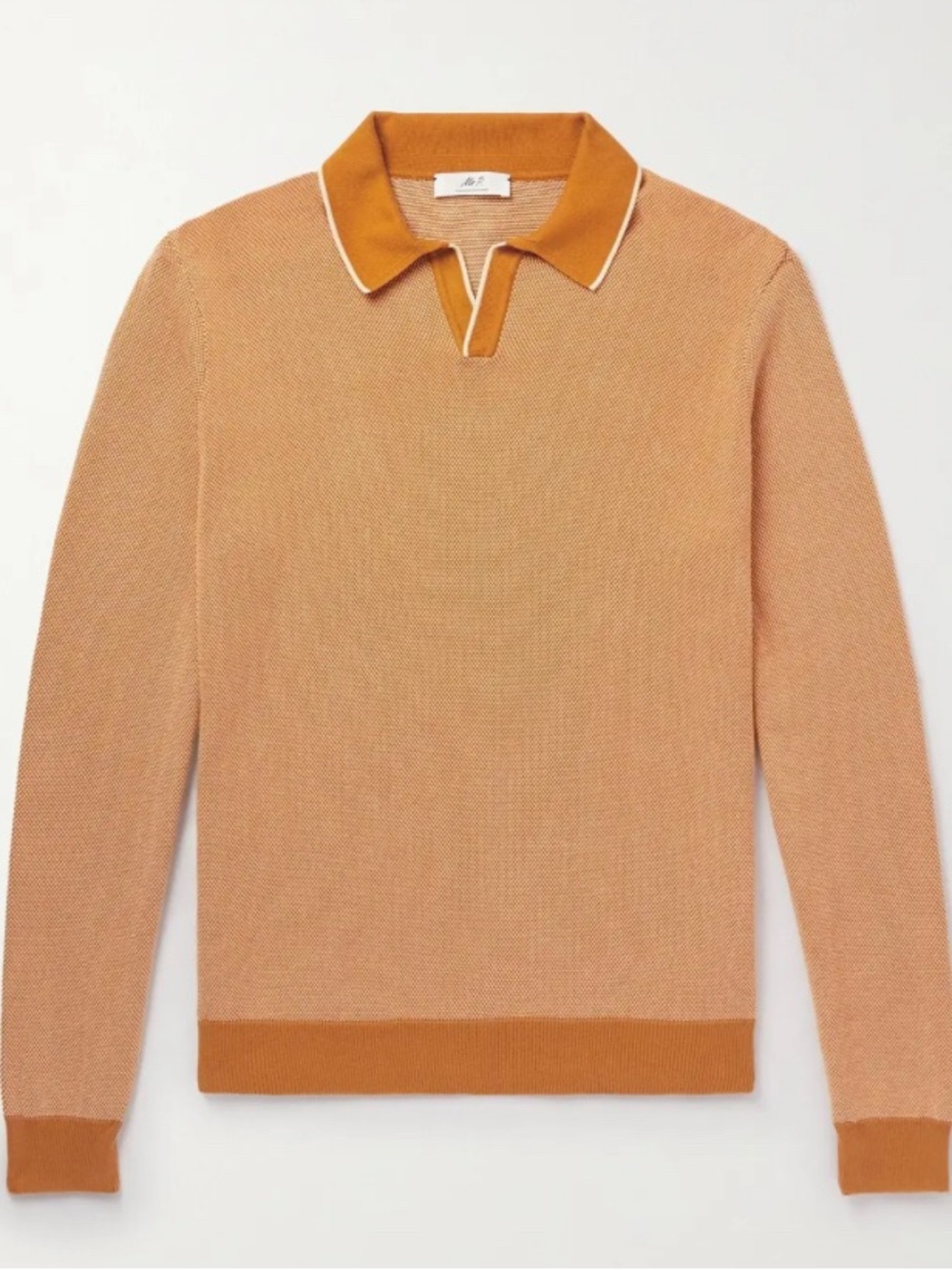 Mr P. Collared Knit Sweater in Warm Camel and Rust